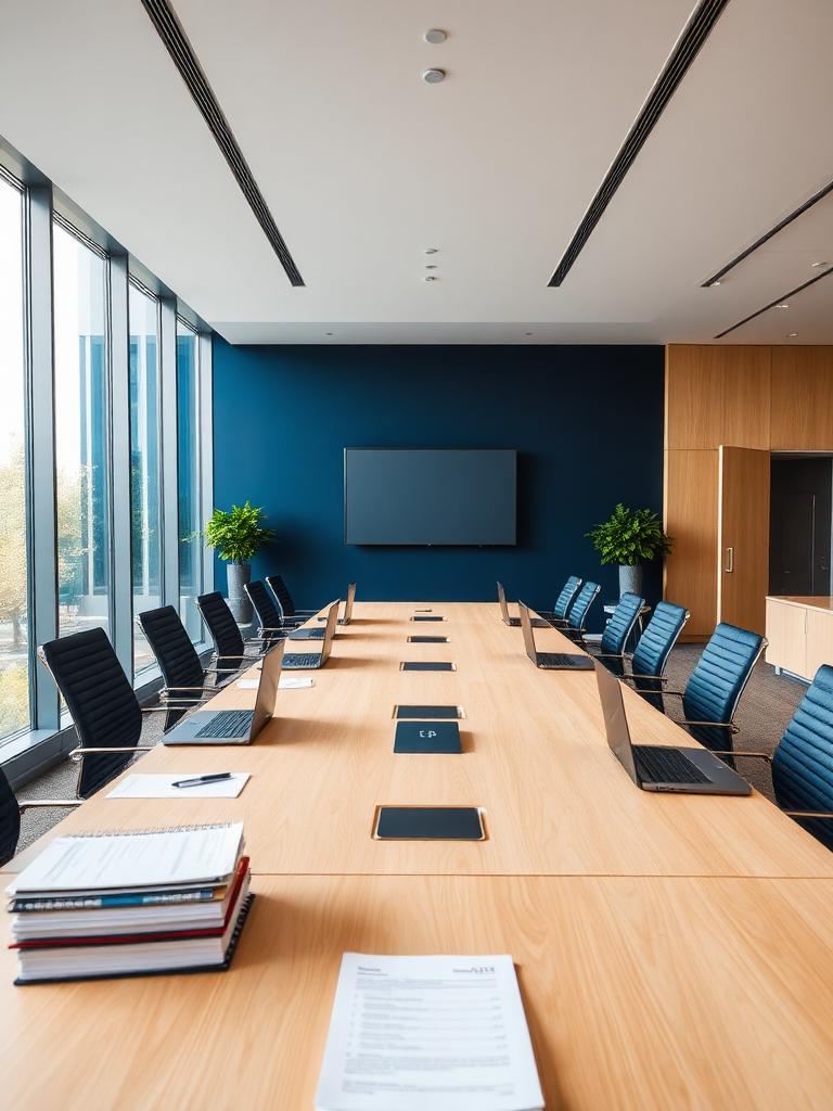 A modern conference room set for a business meeting
