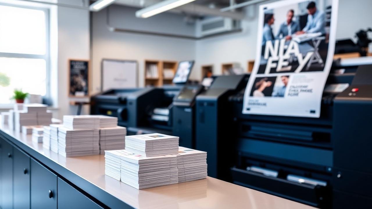 Professional print production with stacked brochures